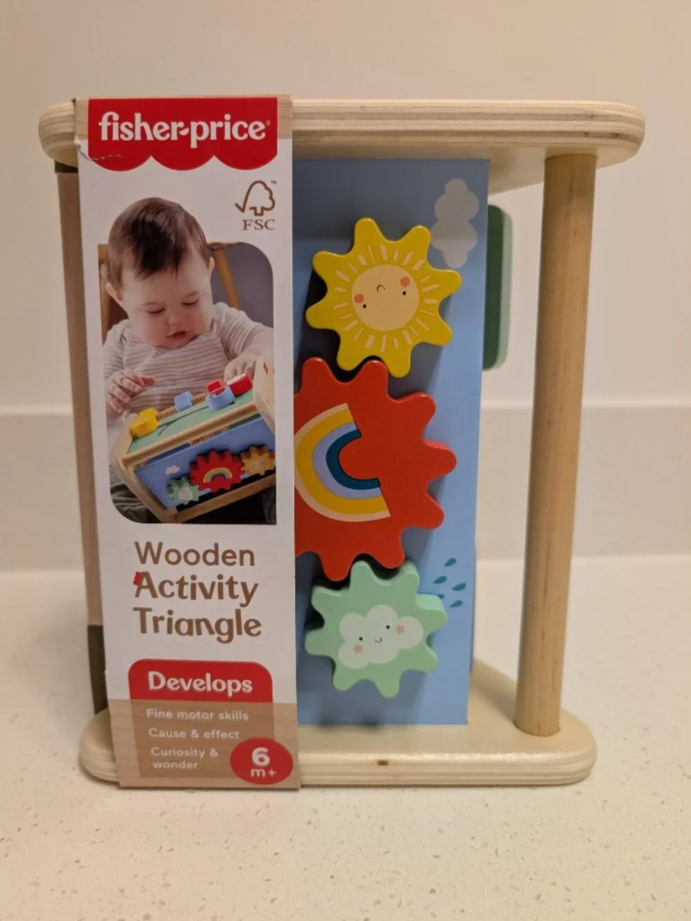 Fisher-Price Wood Baby Toy Activity Triangle, 3-Sided Wooden Fine Motor Developm